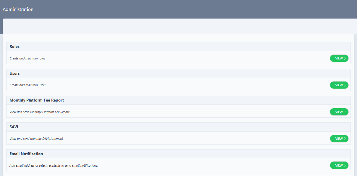 Administration page highlighting Roles section