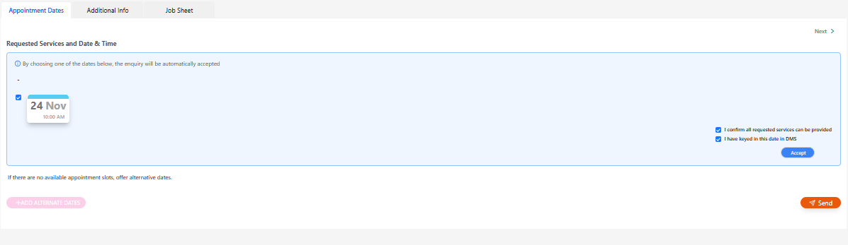 Appointment date selection with confirmations