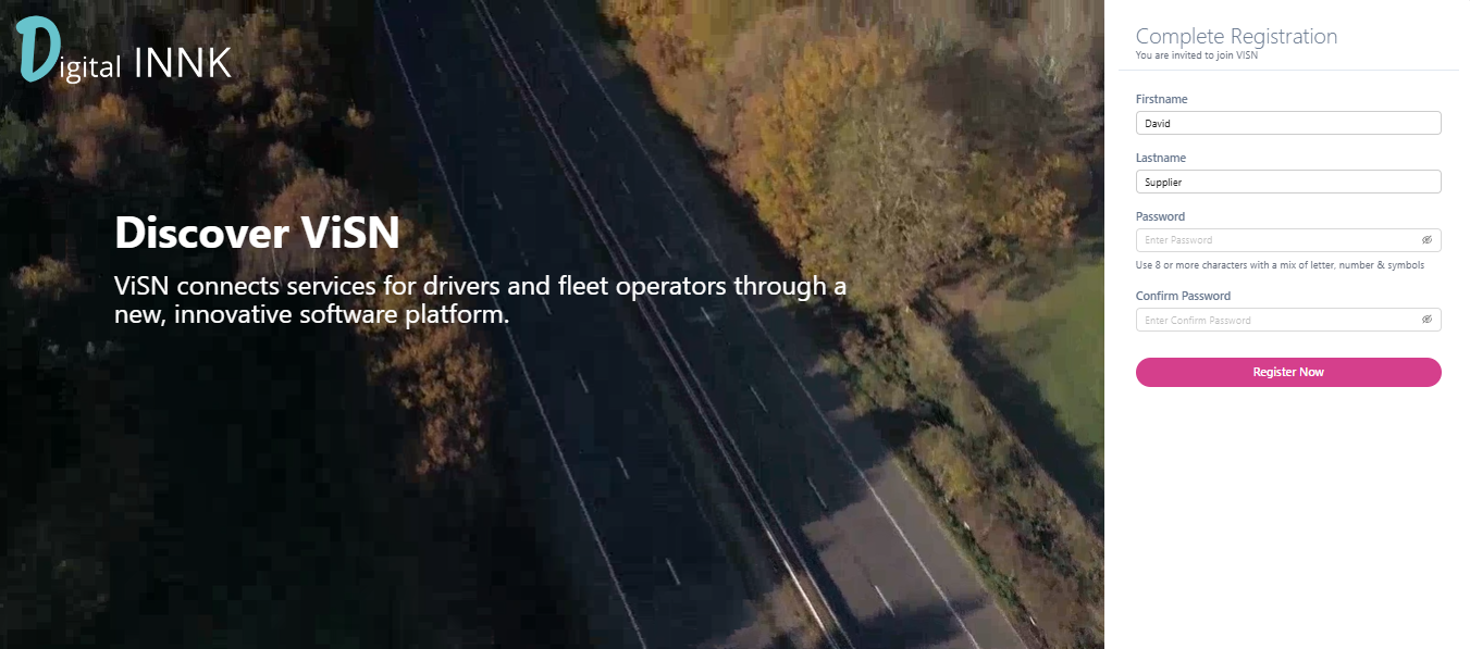 Registration page for invited user