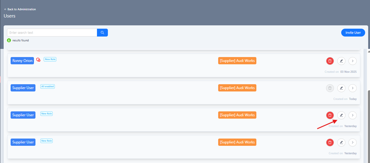 Users list with edit icon highlighted