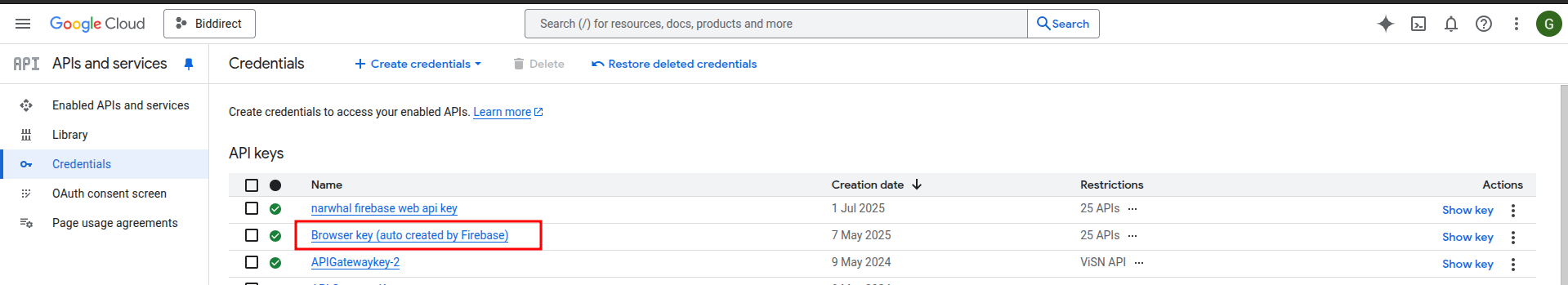 Credentials Page