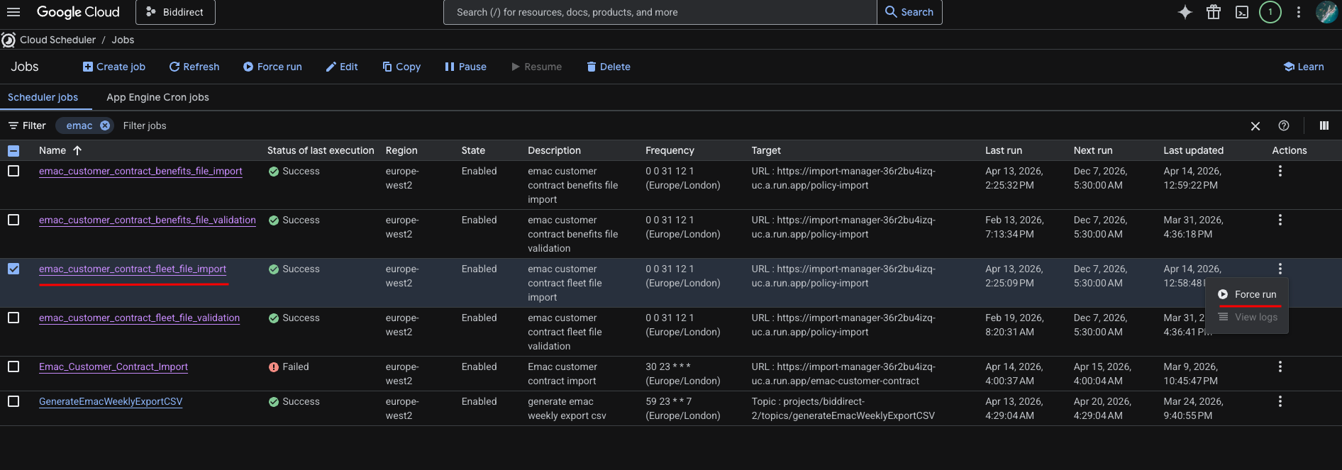Run fleet file import scheduler