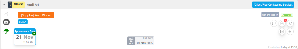 Enquiry header showing the Not checked-in badge and icons