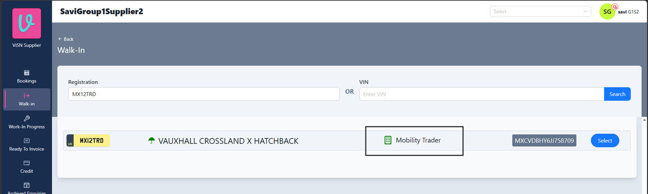 Figure 4. Walk-in result shows the Sub-Customer name, Mobility Trader