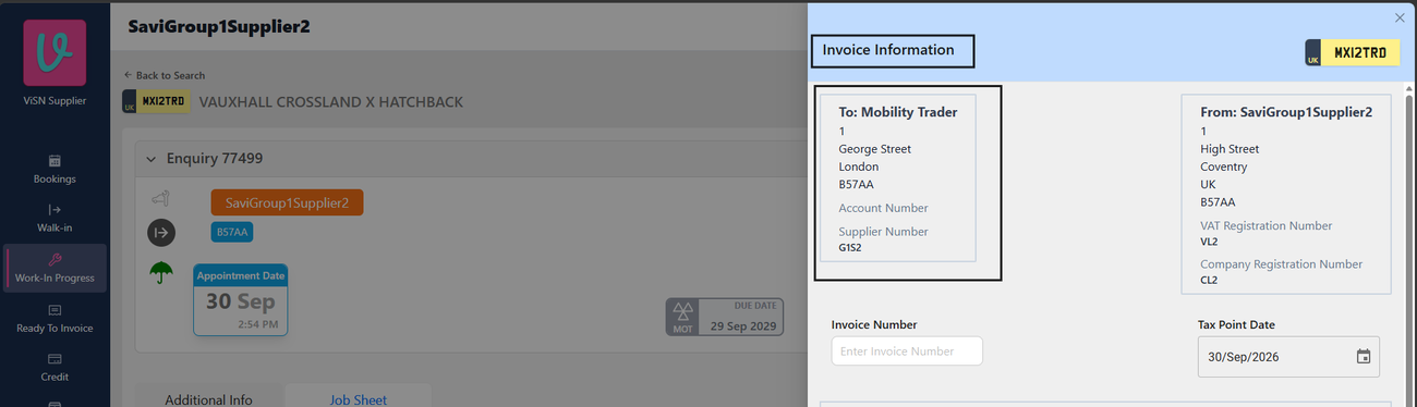 Figure 10. Invoice Information To block shows the Sub-Customer name and customer address