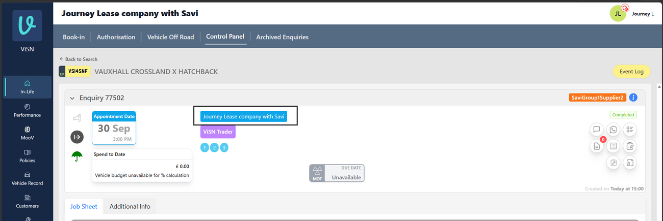 Figure 12. Control Panel enquiry shows the Regular Customer Name