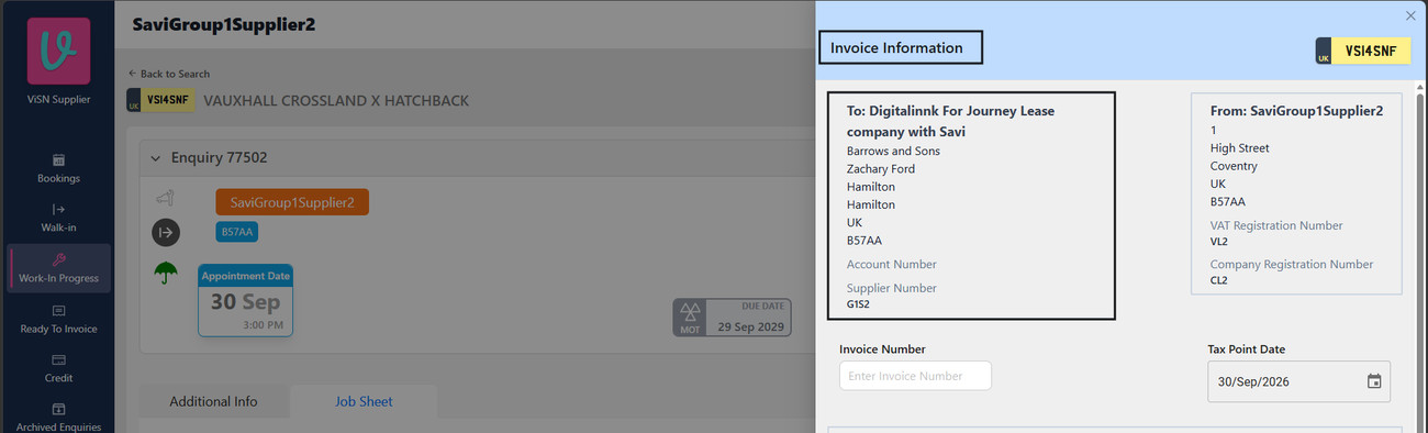 Figure 14. Invoice Information To block shows the SAVi-prefixed name and SAVi address