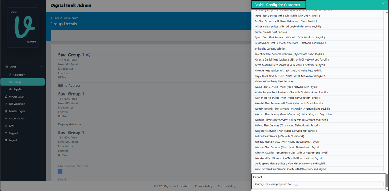 Figure 16. Journey Lease company with Savi is listed under Direct