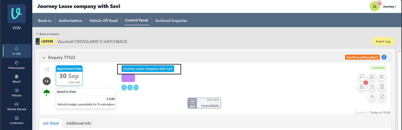 Figure 22. Control Panel enquiry shows the Regular Customer Name