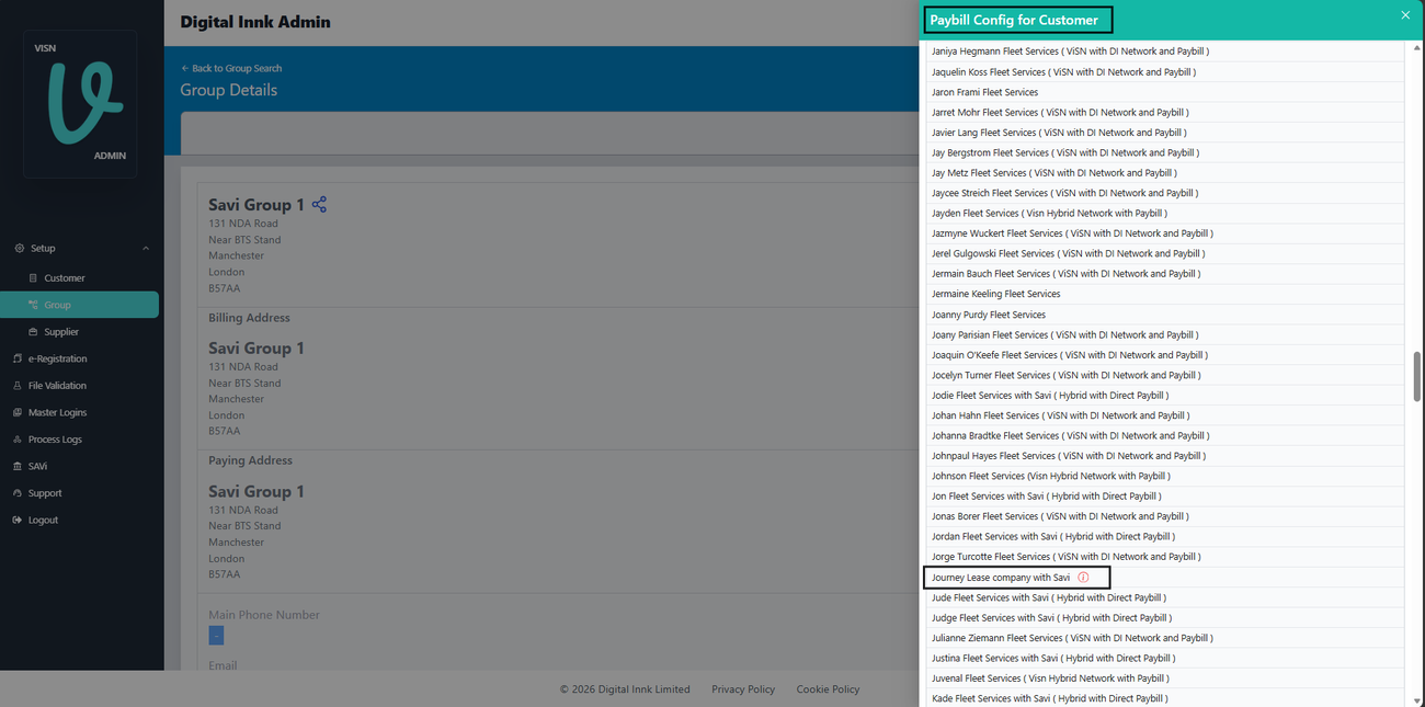 Figure 25. Journey Lease company with Savi is listed under ViSN