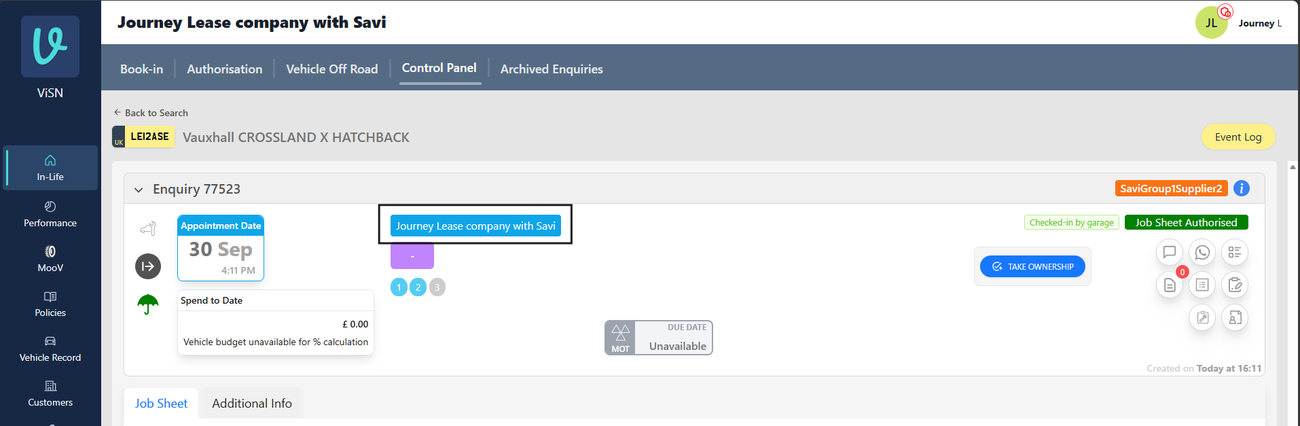 Figure 26. Control Panel enquiry shows the Regular Customer Name