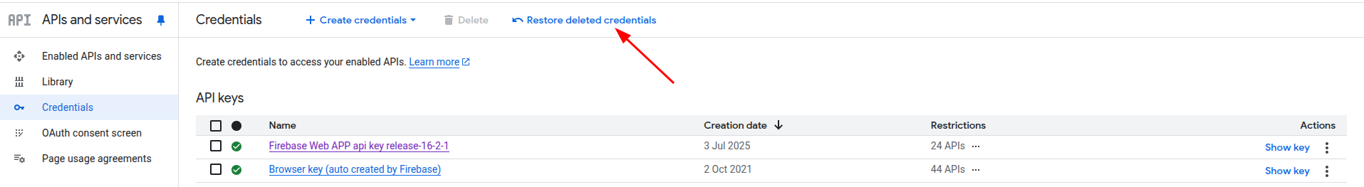 Button to Restore Deleted Credentials