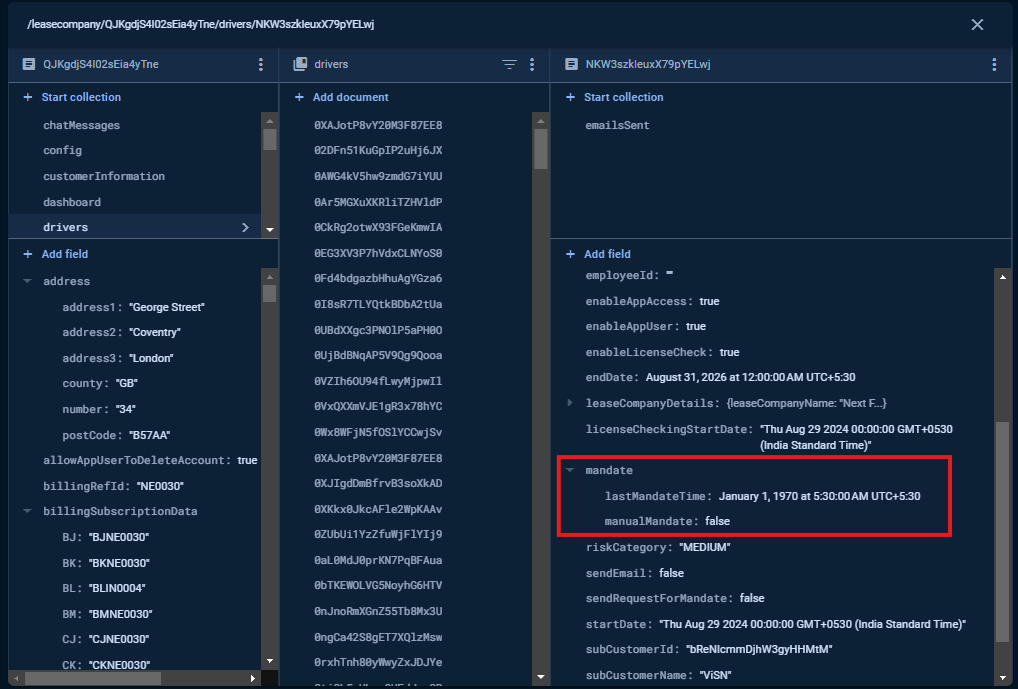 Mandate Status in Database